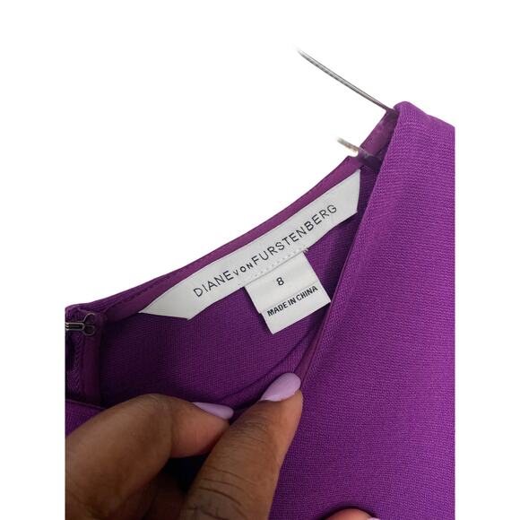 Diane Von Furstenberg Jacey Purple Ruffled Office Cocktail Sheath Dress Size 8 - Picture 3 of 8